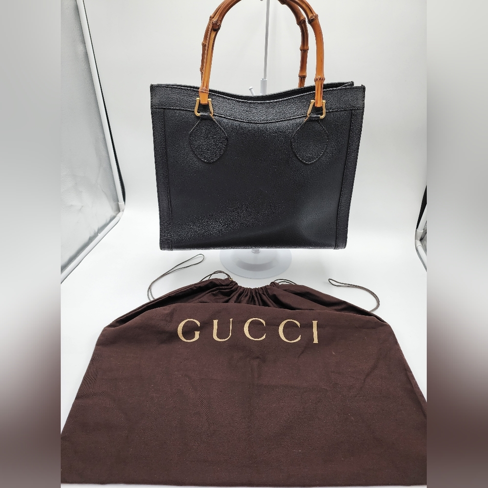 Gucci Diana Bamboo Handle Leather Vintage Tote + Gucci Dust Bag & Shopping Bag